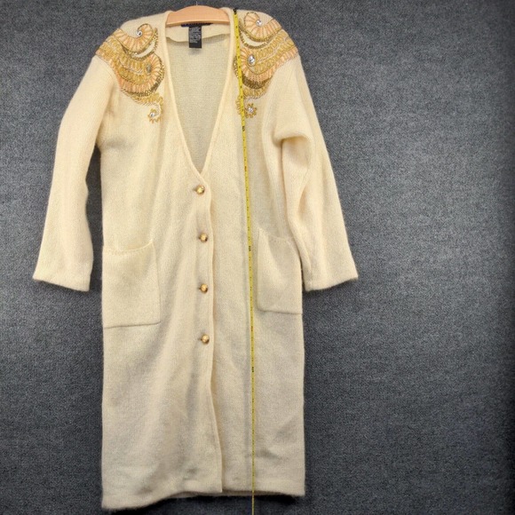 IB Diffusion Women's Sweater Dress Cardigan Cream Medium Rhinestone Gold Button - Picture 3 of 12